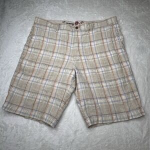 Tommy Bahama Paradise Nation Shorts Mens 38 Brown Plaid Linen‎ Silk Chino